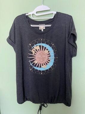 Truself Women’s  Short-Sleeve Sun & Moon Graphic Tee with Blue & Rose Accents